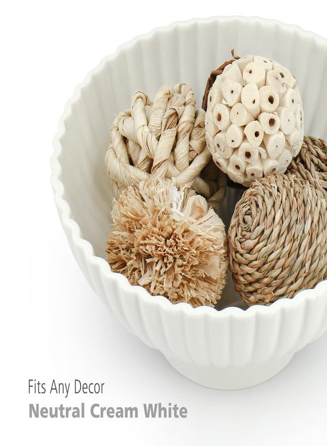 Accessoryway Modern 8 Inch White Ceramic Fruit Bowl - Small Footed Pedestal Fruit Bowl for Kitchen Counter, Farmhouse Chic Centerpiece for Dining Coffee Table & Home Decor,Key Ruffle Bowl for Entryway Table - Image 2